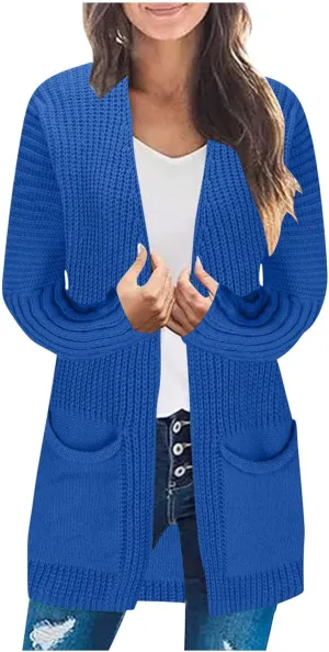 Women's Open Front Cardigan Sweater Chunky Knit Batwing Sleeve Long Outerwear Fall Winter Casual Coats with Pockets