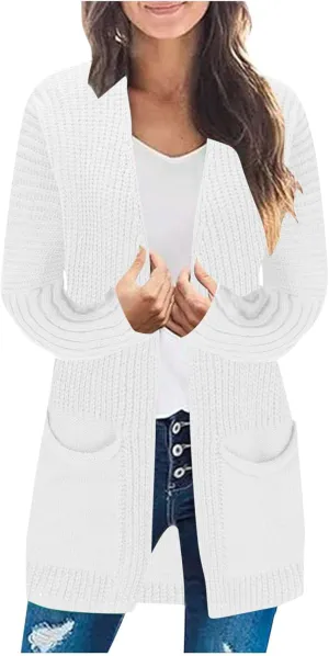 Women's Open Front Cardigan Sweater Chunky Knit Batwing Sleeve Long Outerwear Fall Winter Casual Coats with Pockets
