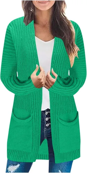 Women's Open Front Cardigan Sweater Chunky Knit Batwing Sleeve Long Outerwear Fall Winter Casual Coats with Pockets