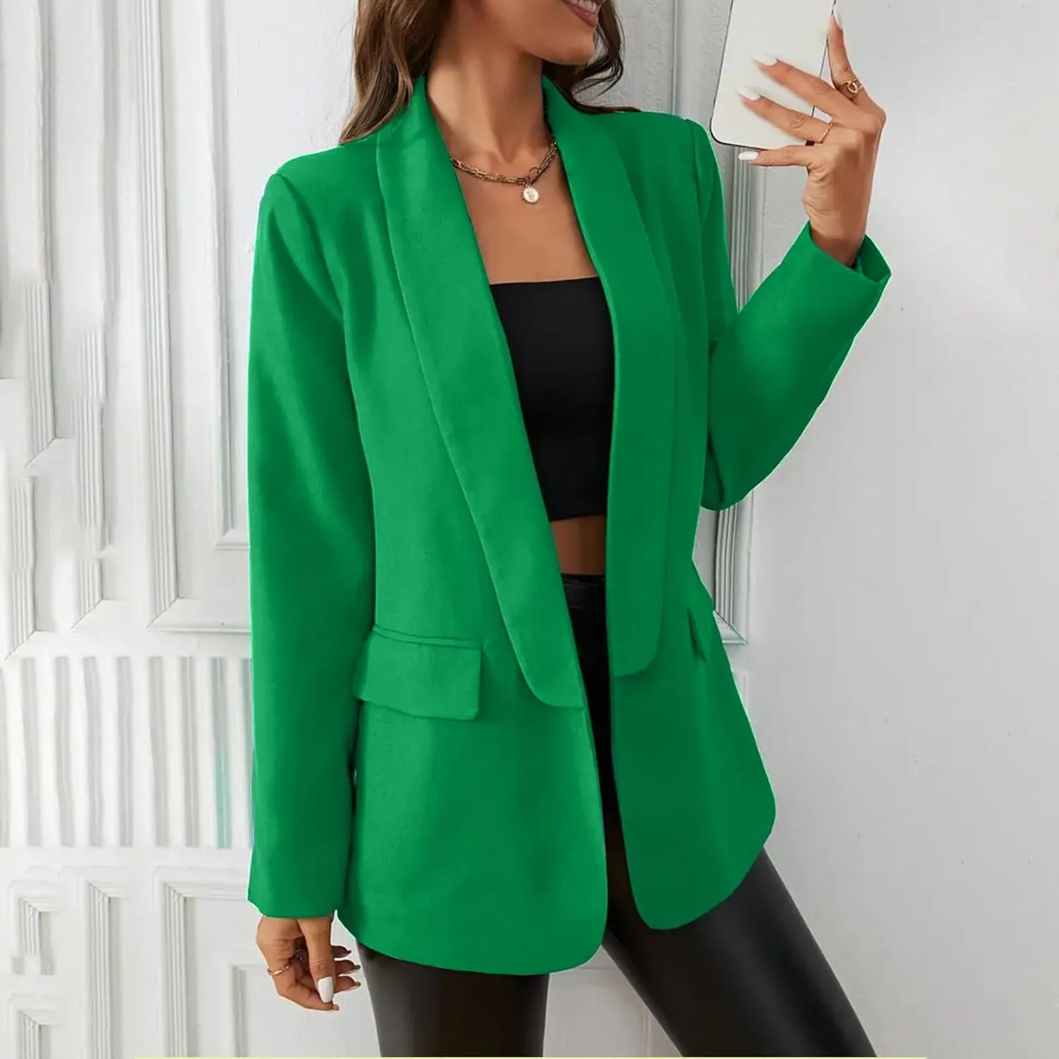 Womens Open Front Professiona Blazer Long Sleeve Lapel Suit Jackets Fall Premium Work Business Blazer with Pockets