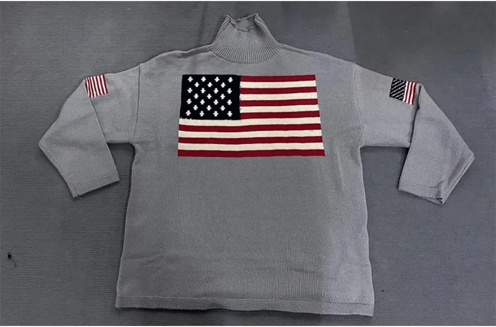 Women's Oversized American Flag Sweater Long Sleeve Turtleneck Knit USA Sweaters Fall Chunky Warm Pullover Tops