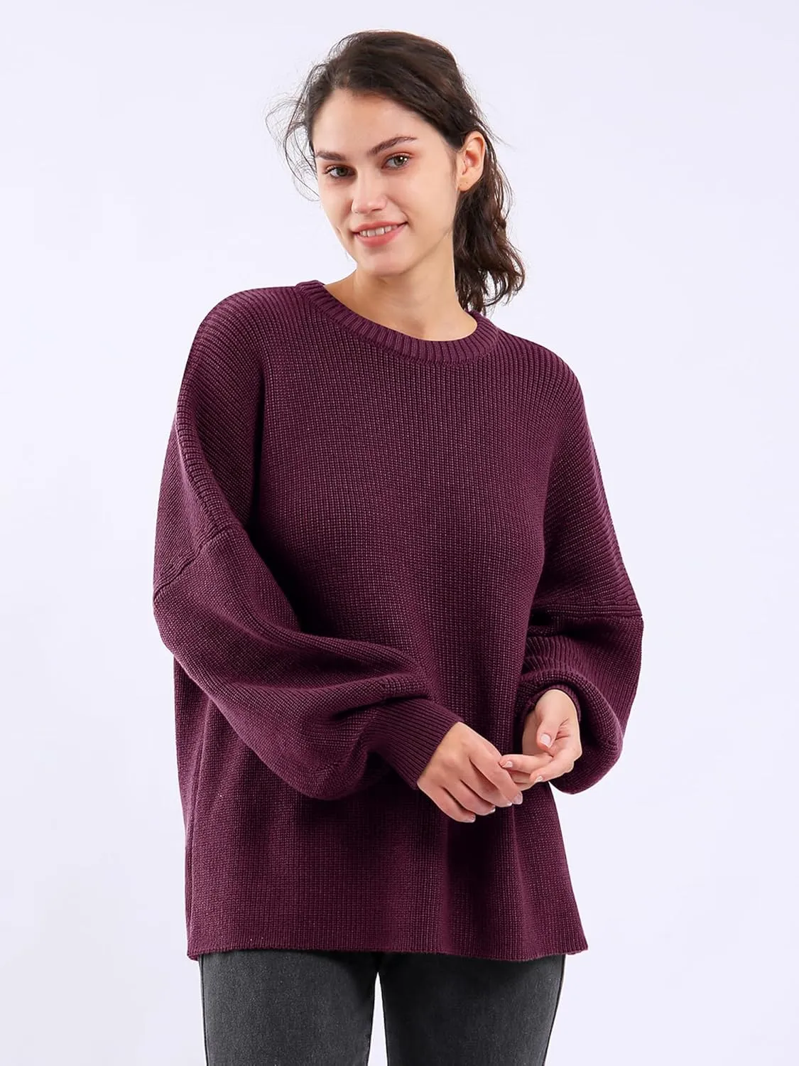 Womens Oversized Chunky Sweaters Long Lantern Sleeve Crewneck Ribbed Loose Knit Pullover Fall Casual Tops