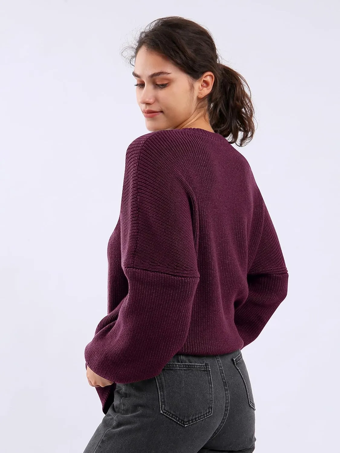 Womens Oversized Chunky Sweaters Long Lantern Sleeve Crewneck Ribbed Loose Knit Pullover Fall Casual Tops
