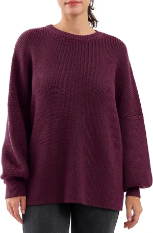 Womens Oversized Chunky Sweaters Long Lantern Sleeve Crewneck Ribbed Loose Knit Pullover Fall Casual Tops