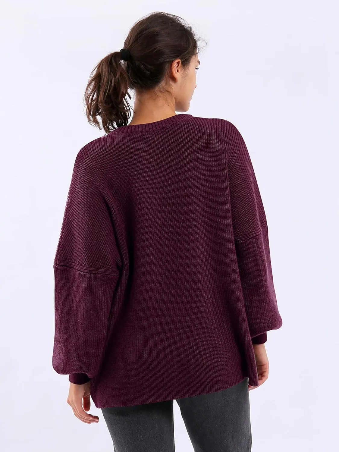 Womens Oversized Chunky Sweaters Long Lantern Sleeve Crewneck Ribbed Loose Knit Pullover Fall Casual Tops