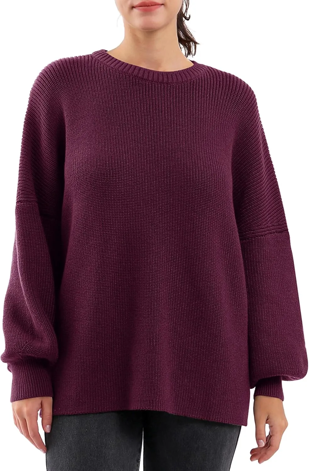 Womens Oversized Chunky Sweaters Long Lantern Sleeve Crewneck Ribbed Loose Knit Pullover Fall Casual Tops