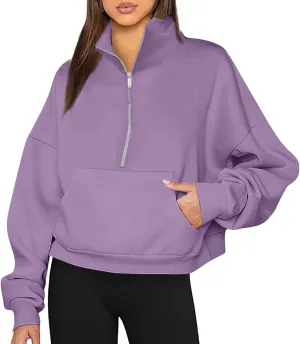 Womens Oversized Sweatshirts Fall Fashion 2024 Half Zip Cropped Pullover Hoodies Long Sleeve Fleece Y2k Sweatshirts