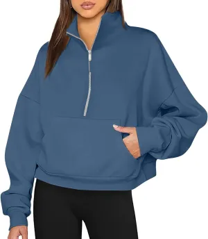 Womens Oversized Sweatshirts Fall Fashion 2024 Half Zip Cropped Pullover Hoodies Long Sleeve Fleece Y2k Sweatshirts