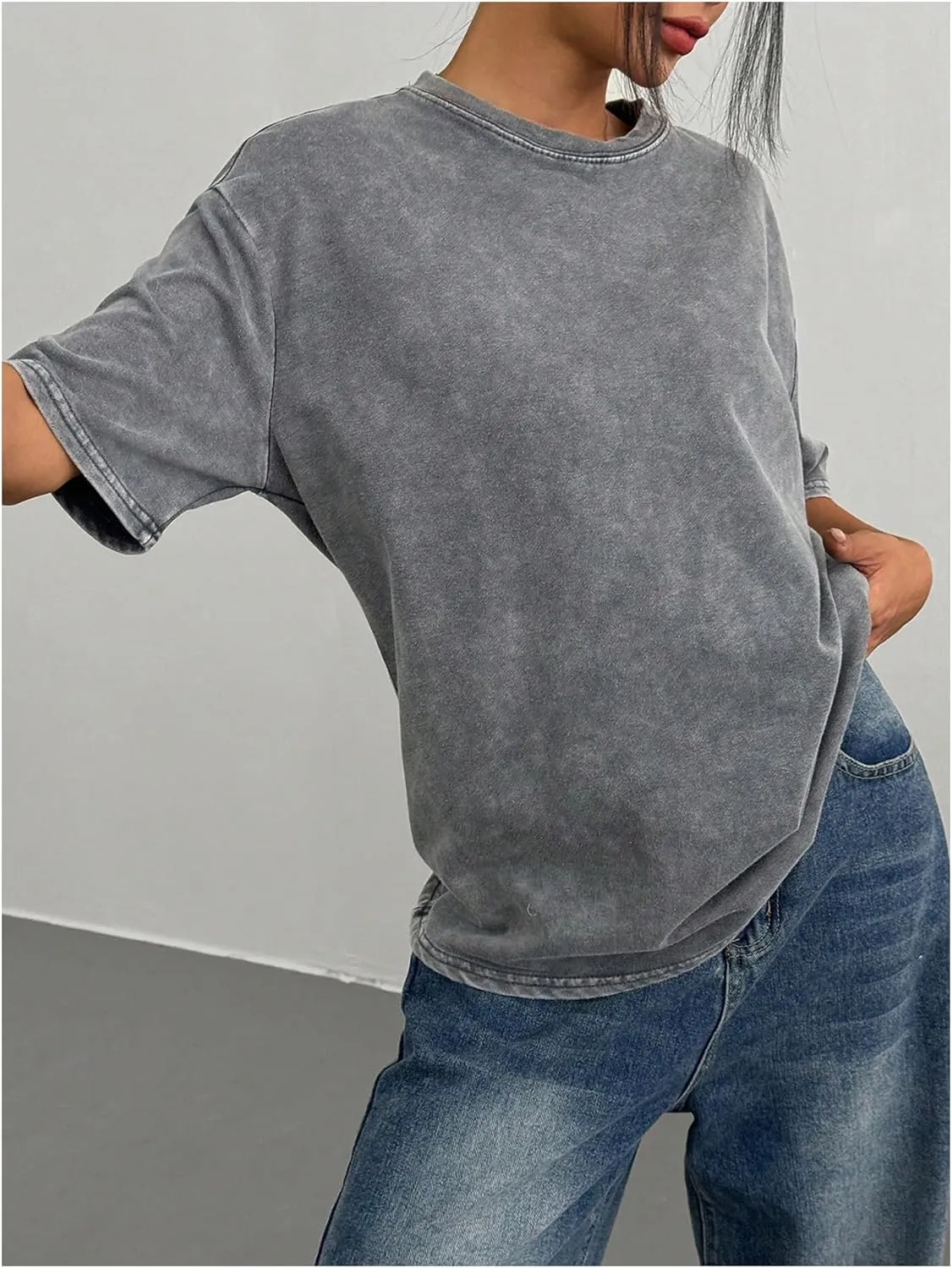 Women's Oversized T Shirts Butterfly Embroidery Sheer Mesh Tee Half Sleeve Crew Neck Casual Tops