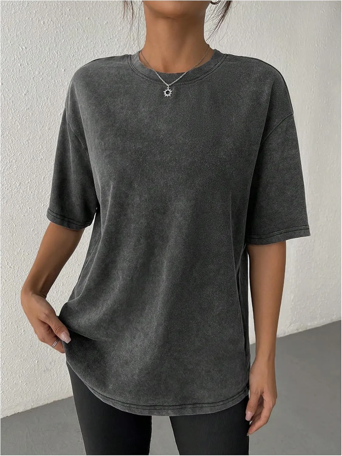 Women's Oversized T Shirts Butterfly Embroidery Sheer Mesh Tee Half Sleeve Crew Neck Casual Tops