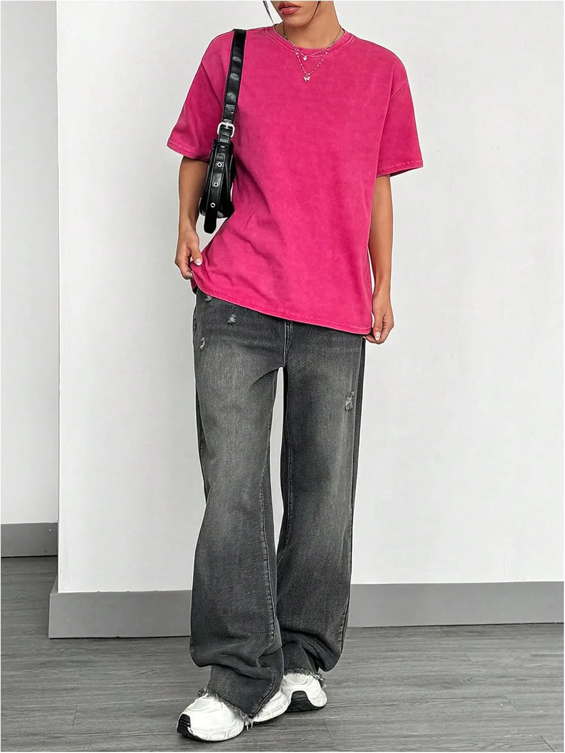 Women's Oversized T Shirts Butterfly Embroidery Sheer Mesh Tee Half Sleeve Crew Neck Casual Tops