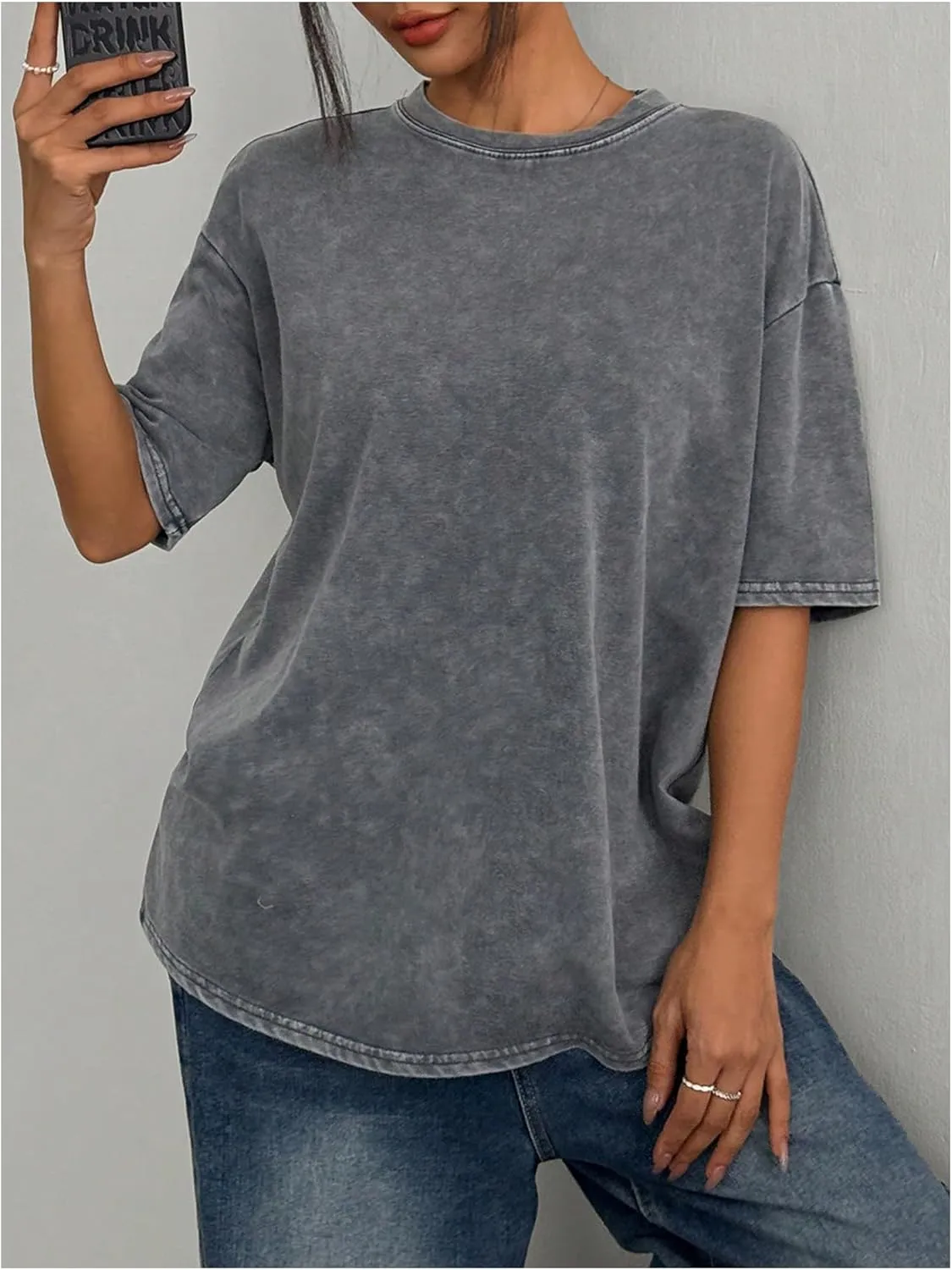 Women's Oversized T Shirts Butterfly Embroidery Sheer Mesh Tee Half Sleeve Crew Neck Casual Tops