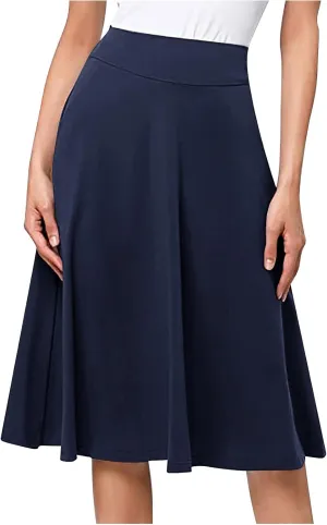 Women's Pleated Midi Skirts High Waist Flare A Line Plus Size Skirt Vintage 2025 Trendy Business Dress