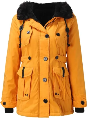 Womens Plus Size Winter Coats Warm Thicken Long Sleeve Trench Coat Casual Long Sleeve Hooded Padded Outwear with Pocket