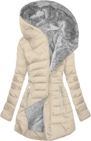 Womens Puffer Jacket Plus Size Fleece Lined Hoodies Long Thicken Pockets Down Jacket Warm Windproof Outerwear 2024