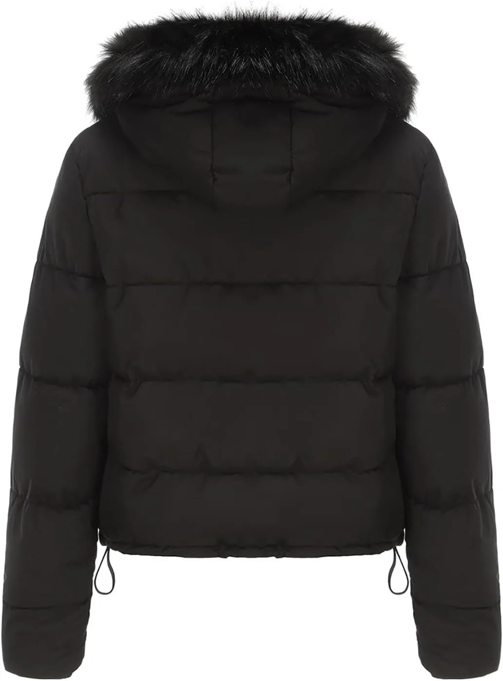 Women's Puffer Jacket Warm Thickened Zip Up Crop Down Jacket Quilted Parkas Faux Fur Removable Hood Outerwear Pockets