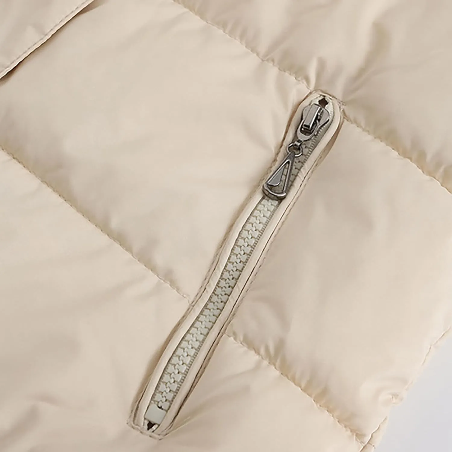 Women's Puffer Jacket Warm Thickened Zip Up Crop Down Jacket Quilted Parkas Faux Fur Removable Hood Outerwear Pockets