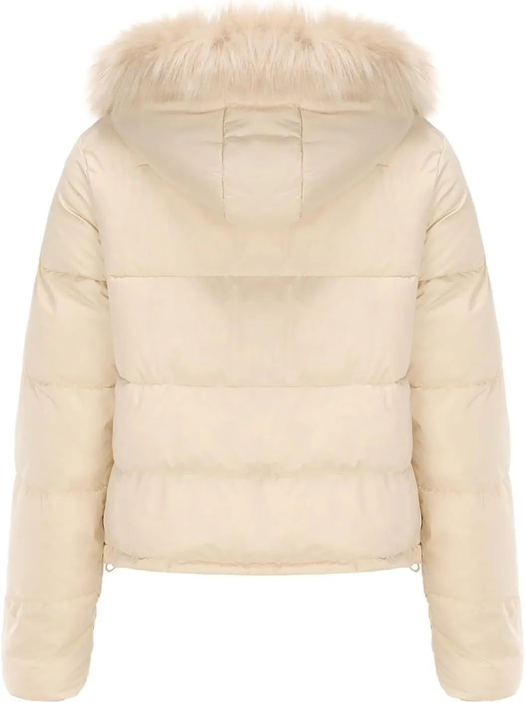 Women's Puffer Jacket Warm Thickened Zip Up Crop Down Jacket Quilted Parkas Faux Fur Removable Hood Outerwear Pockets