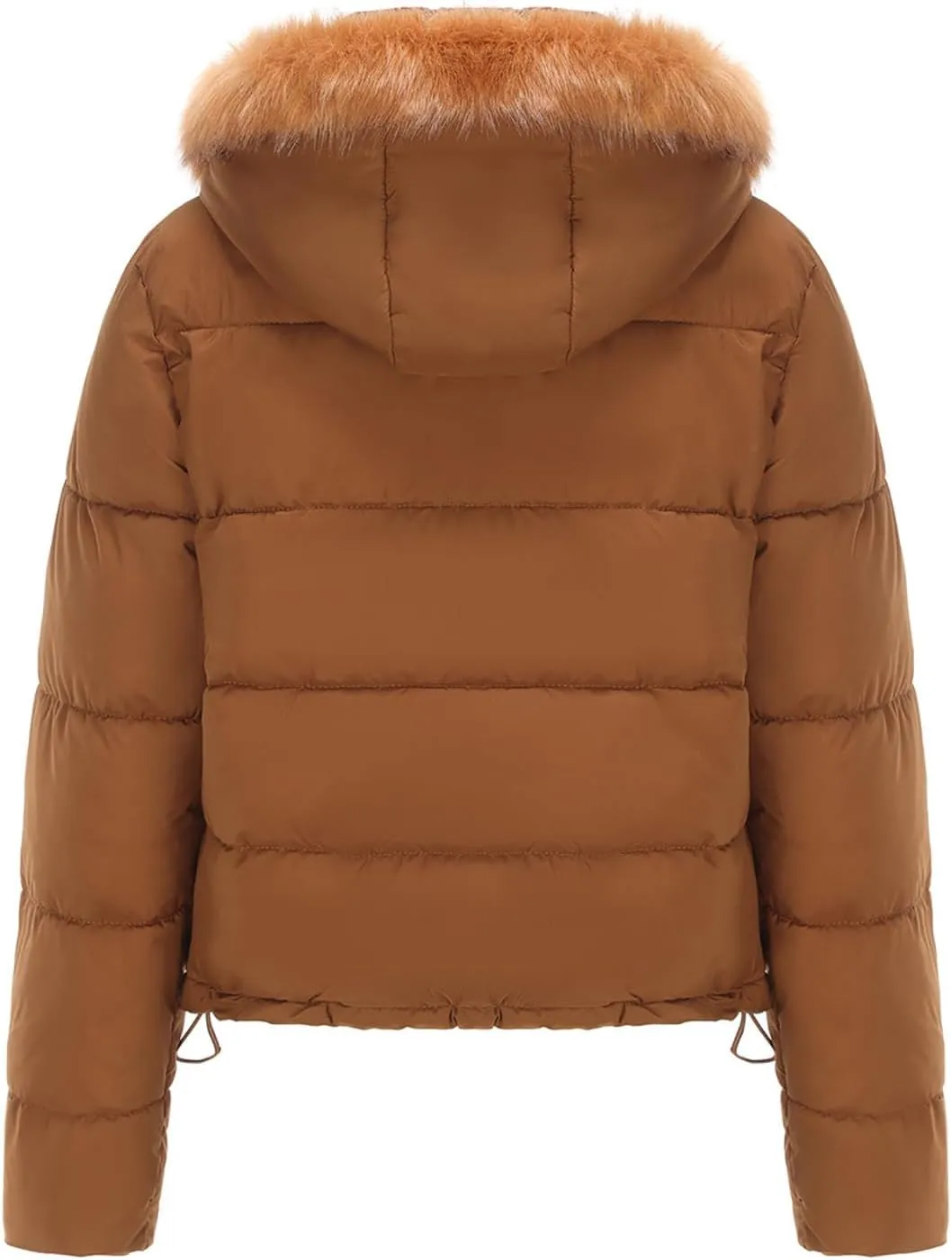 Women's Puffer Jacket Warm Thickened Zip Up Crop Down Jacket Quilted Parkas Faux Fur Removable Hood Outerwear Pockets