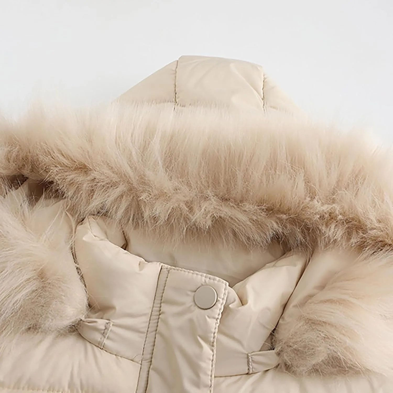 Women's Puffer Jacket Warm Thickened Zip Up Crop Down Jacket Quilted Parkas Faux Fur Removable Hood Outerwear Pockets