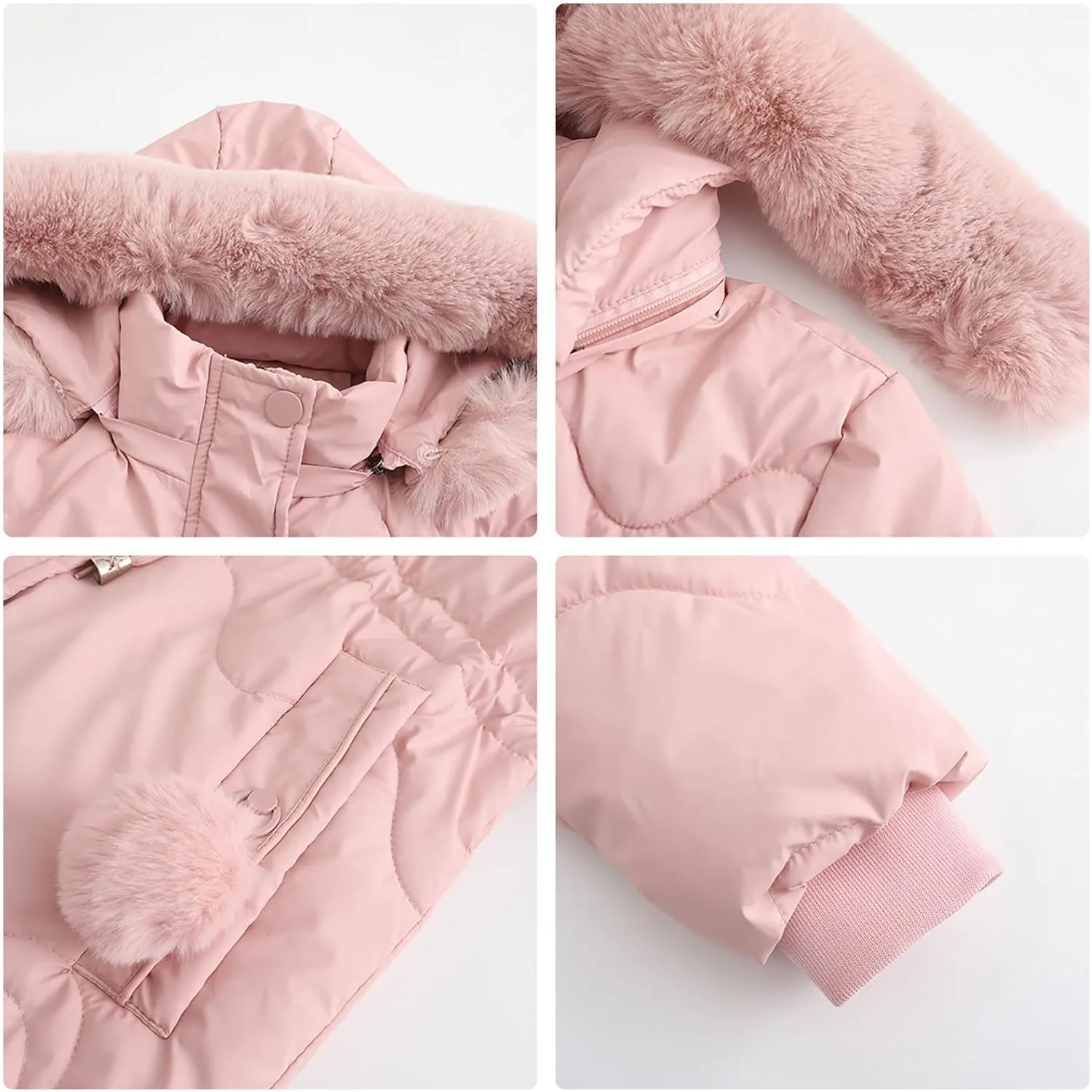 Women's Puffer Jackets Warm Winter Down Coats Long Length Maxi Solid Color Zip Quilted Puffer Jackets with Fur Hood