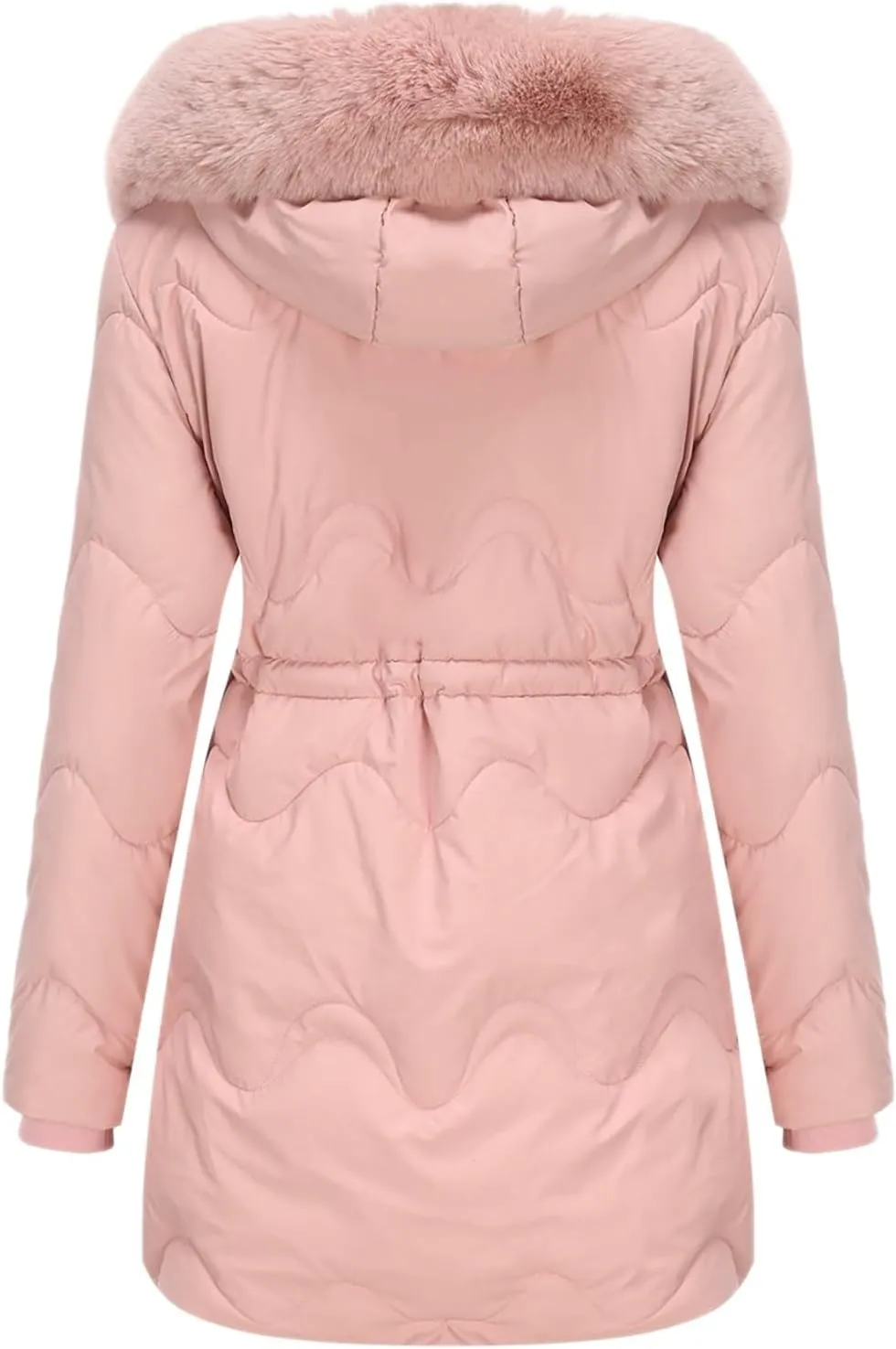 Women's Puffer Jackets Warm Winter Down Coats Long Length Maxi Solid Color Zip Quilted Puffer Jackets with Fur Hood