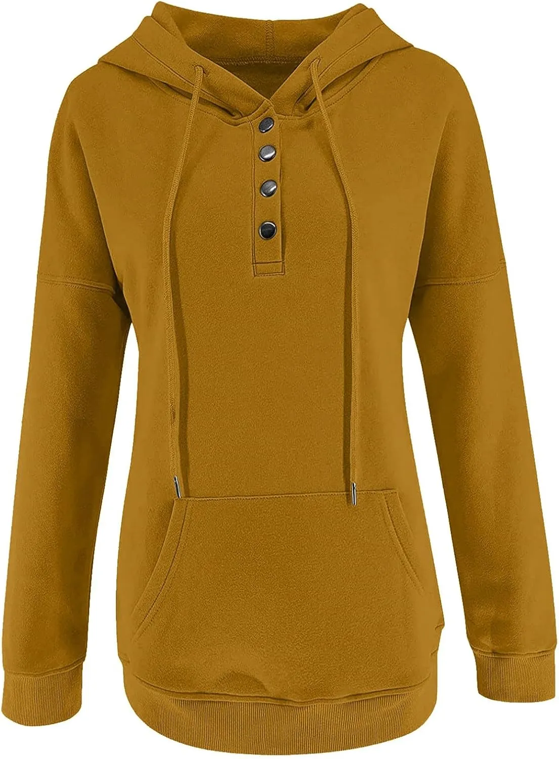 Women's Pullover Hoodies Tops Casual Button Down Long Sleeve Hooded Sweatshirts With Kangaroo Pocket Trendy 2023