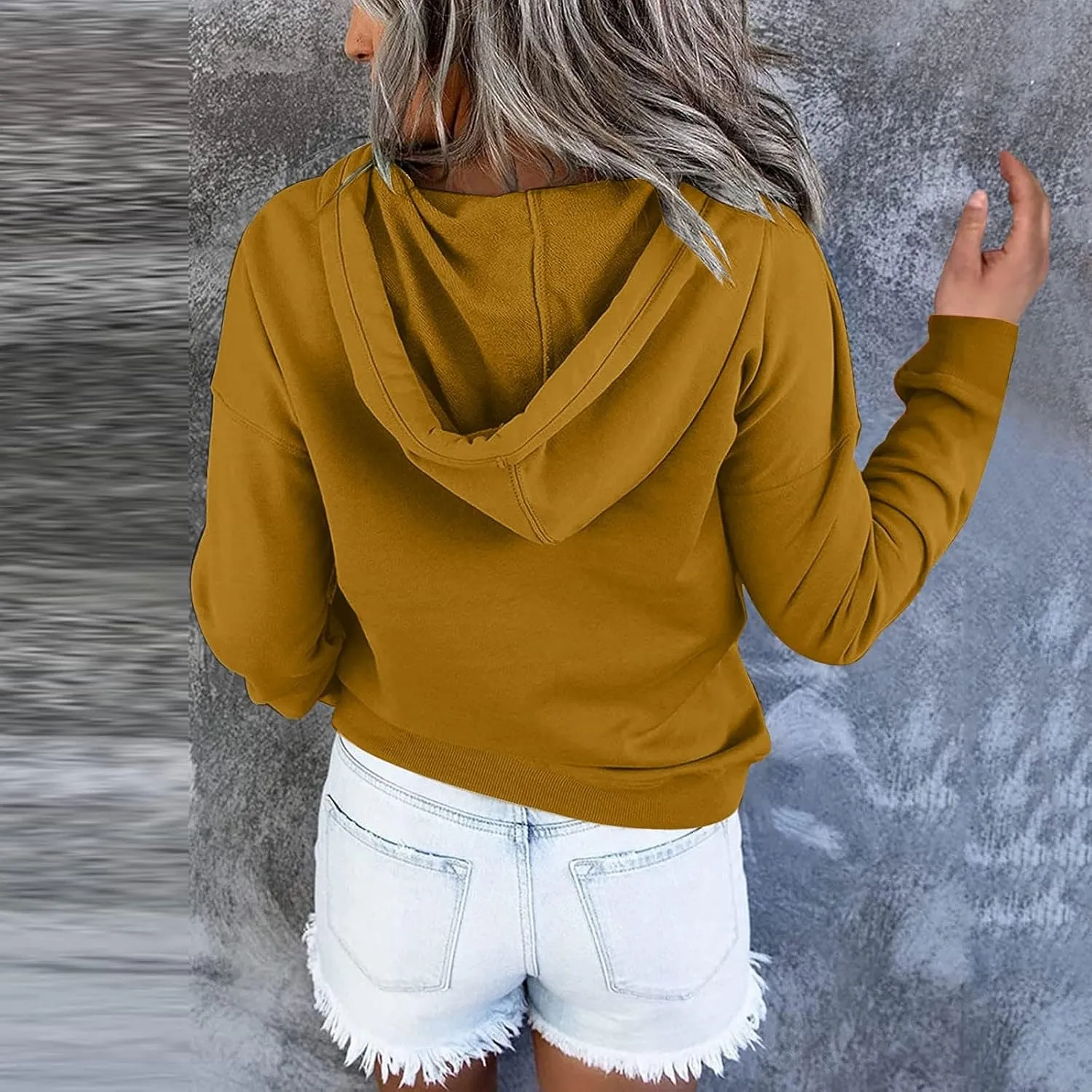 Women's Pullover Hoodies Tops Casual Button Down Long Sleeve Hooded Sweatshirts With Kangaroo Pocket Trendy 2023