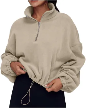 Womens Quarter Zip Hoodies Cropped Sweatshirts Long Sleeve Fleece Half Zip Sweatshirts Fall Outfits Clothes Pullover