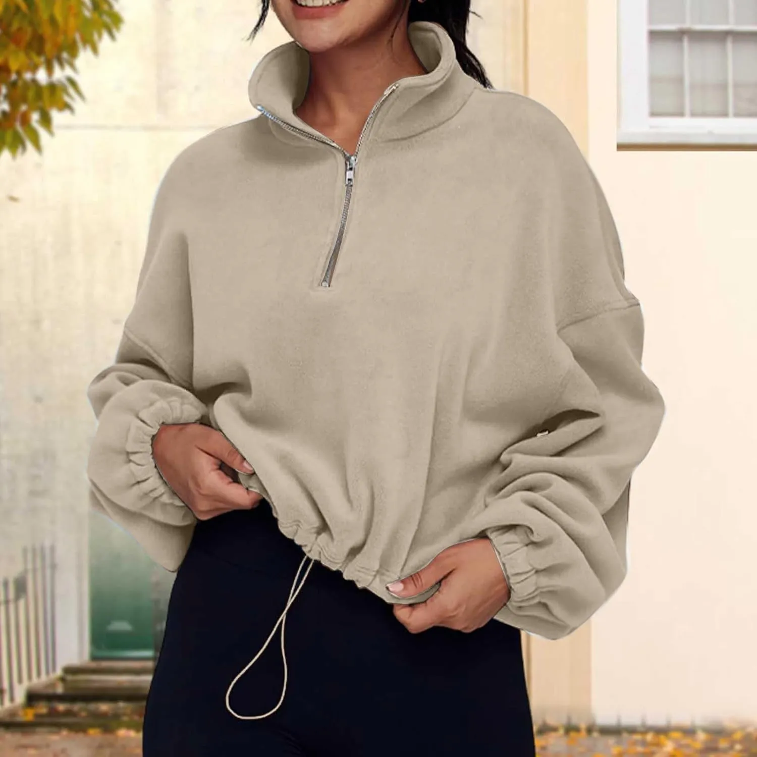 Womens Quarter Zip Hoodies Cropped Sweatshirts Long Sleeve Fleece Half Zip Sweatshirts Fall Outfits Clothes Pullover