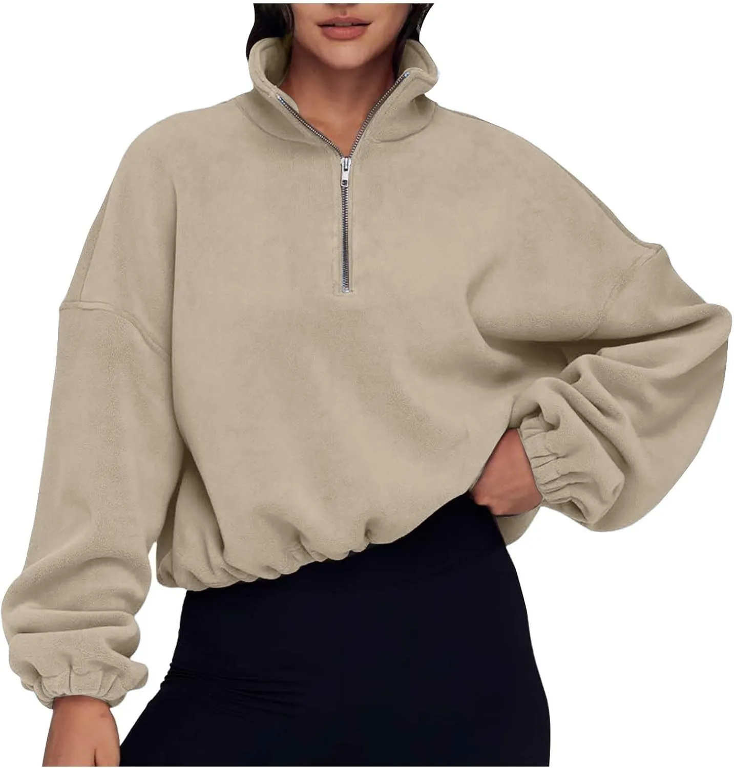 Womens Quarter Zip Hoodies Cropped Sweatshirts Long Sleeve Fleece Half Zip Sweatshirts Fall Outfits Clothes Pullover