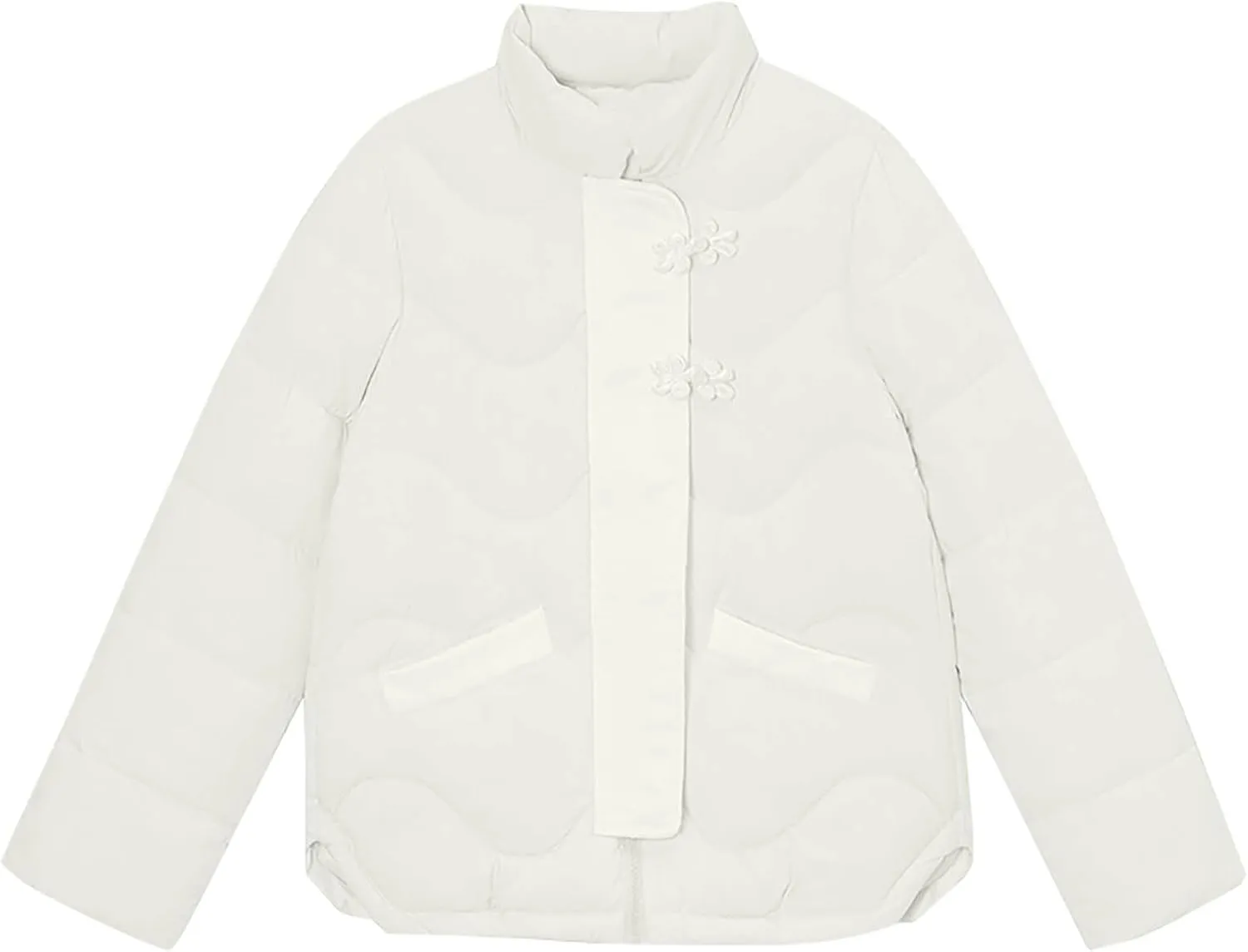 Womens Quilted Puffer Jacket Winter Warm Long Sleeve Down Coat Full Zipper Coats Solid Fashion Outerwear with Pockets