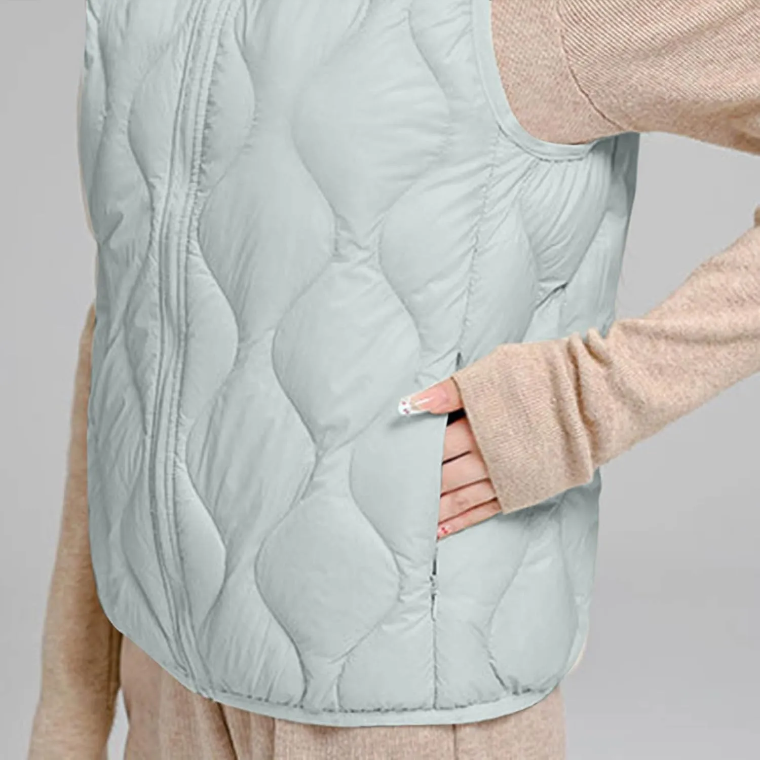 Womens Quilted Vest Lightweight Puffer Jackets Casual Stand Collar Coats Winter Warm Gilet Down Coat with Pockets