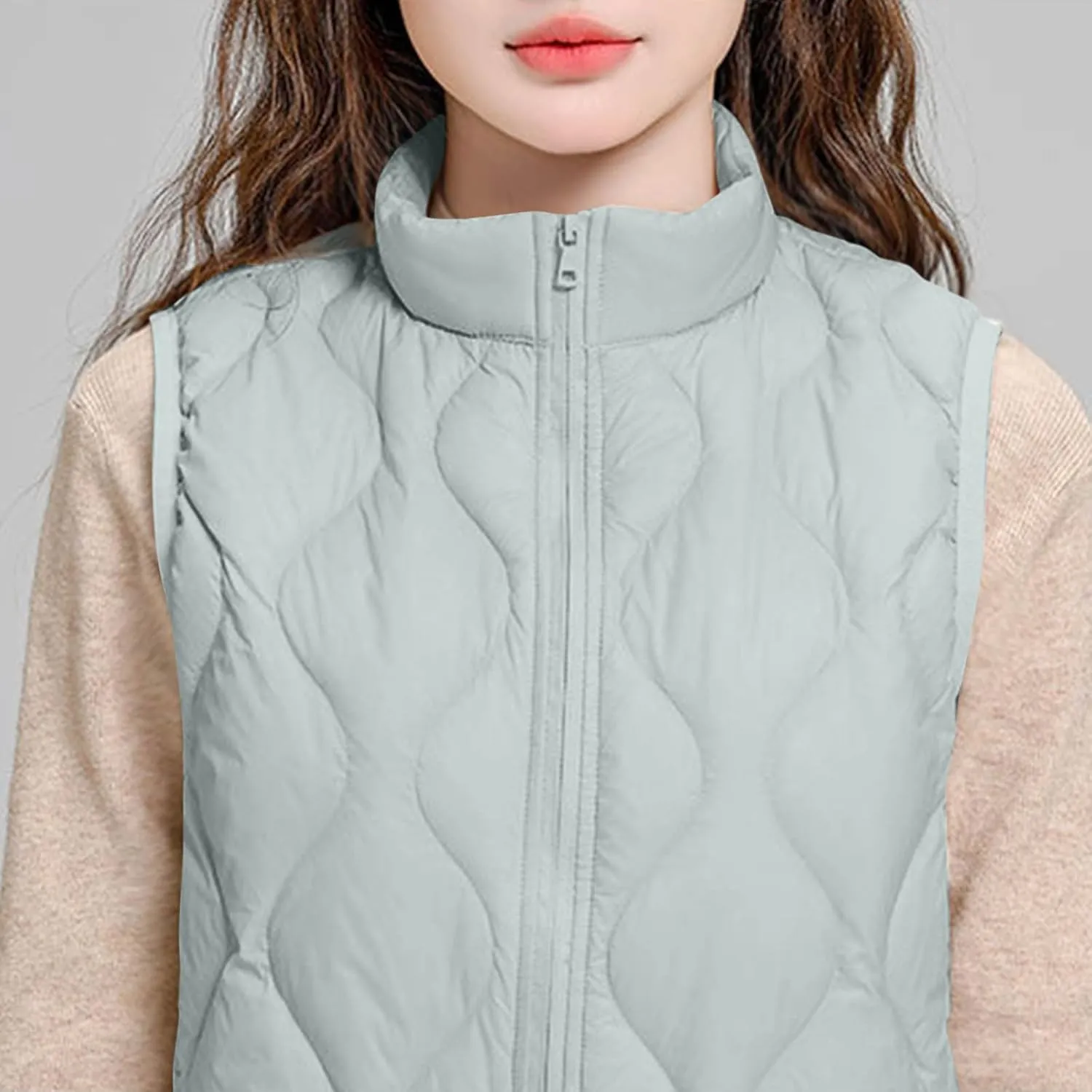 Womens Quilted Vest Lightweight Puffer Jackets Casual Stand Collar Coats Winter Warm Gilet Down Coat with Pockets