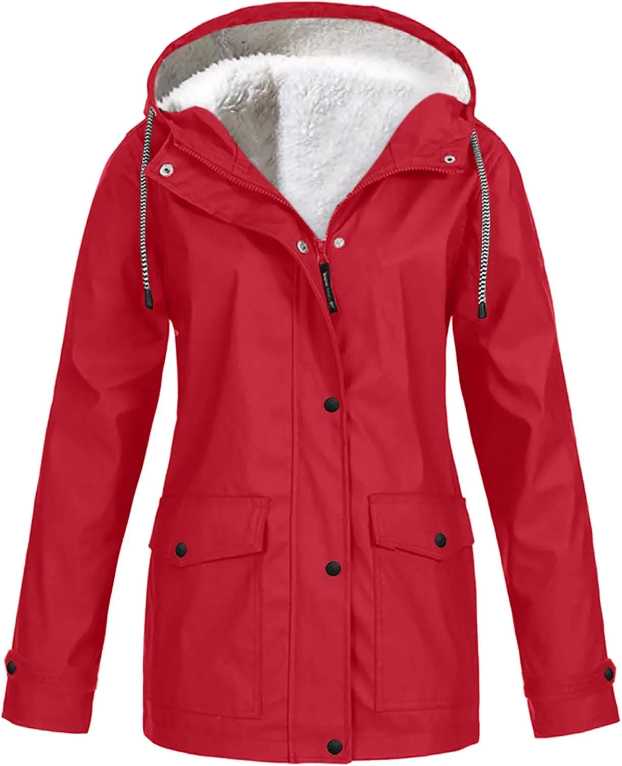 Women's Raincoats Plus Size Fleece-Lined Jacket Waterproof Winter Ski Jacket Outdoor Hooded Hiking Coats Windbreaker