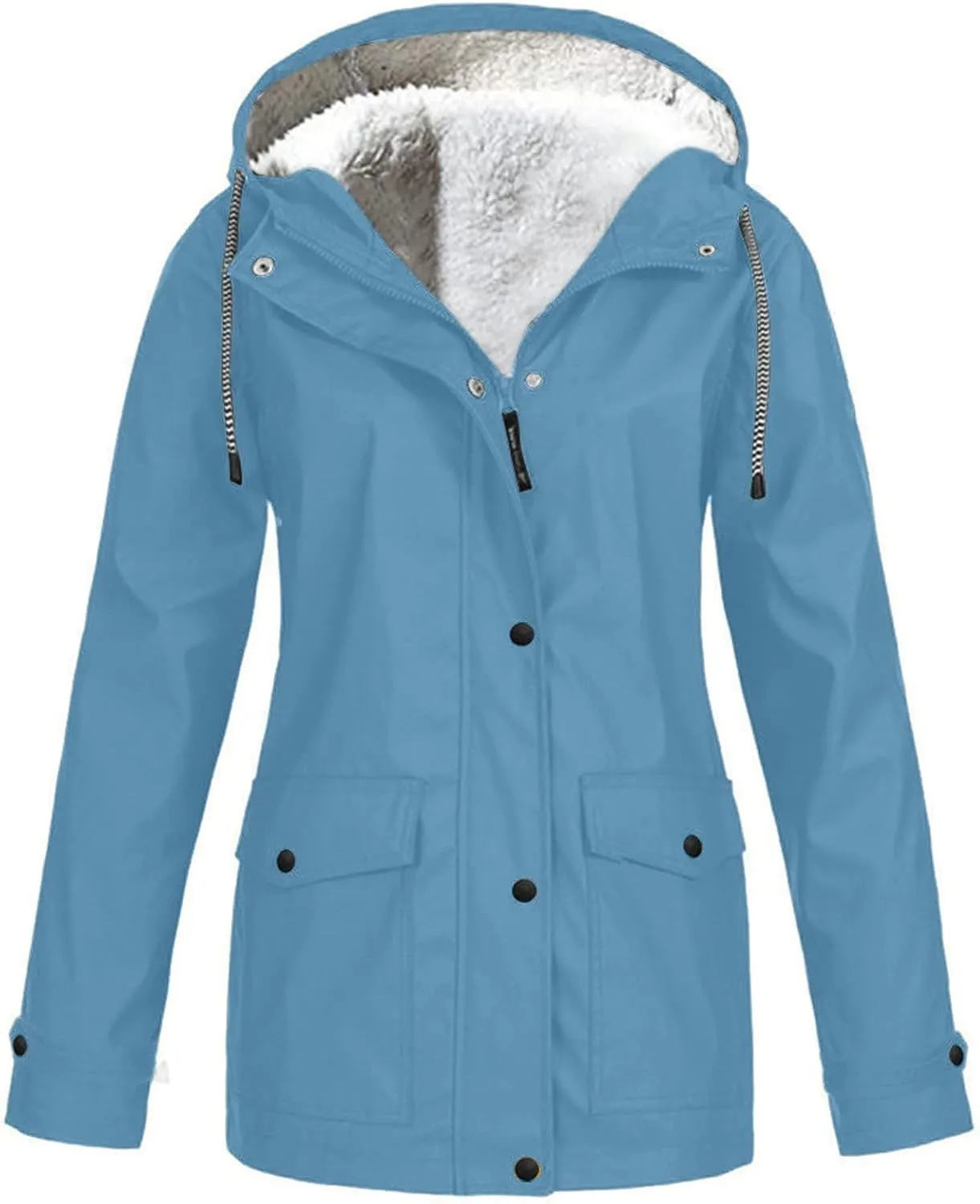 Women's Raincoats Plus Size Fleece-Lined Jacket Waterproof Winter Ski Jacket Outdoor Hooded Hiking Coats Windbreaker