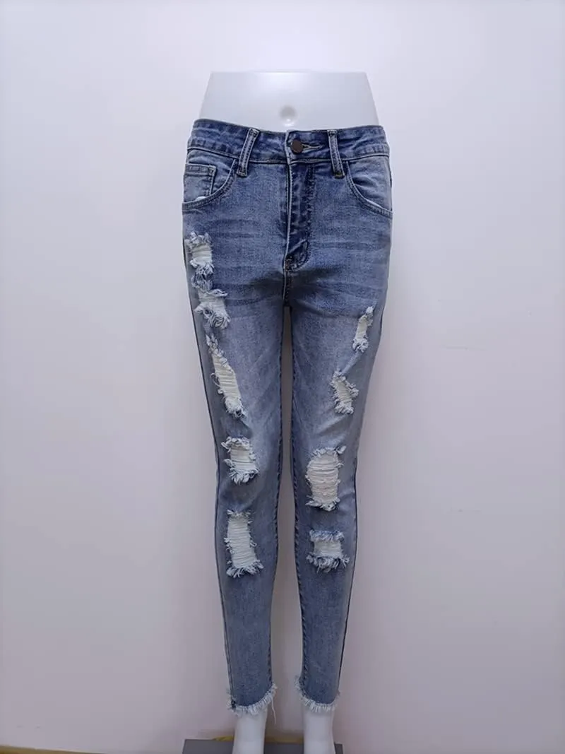 Women's Ripped Jeans Pants Cute Distressed Jeans Stretch Skinny Jeans with Hole (X-Large)