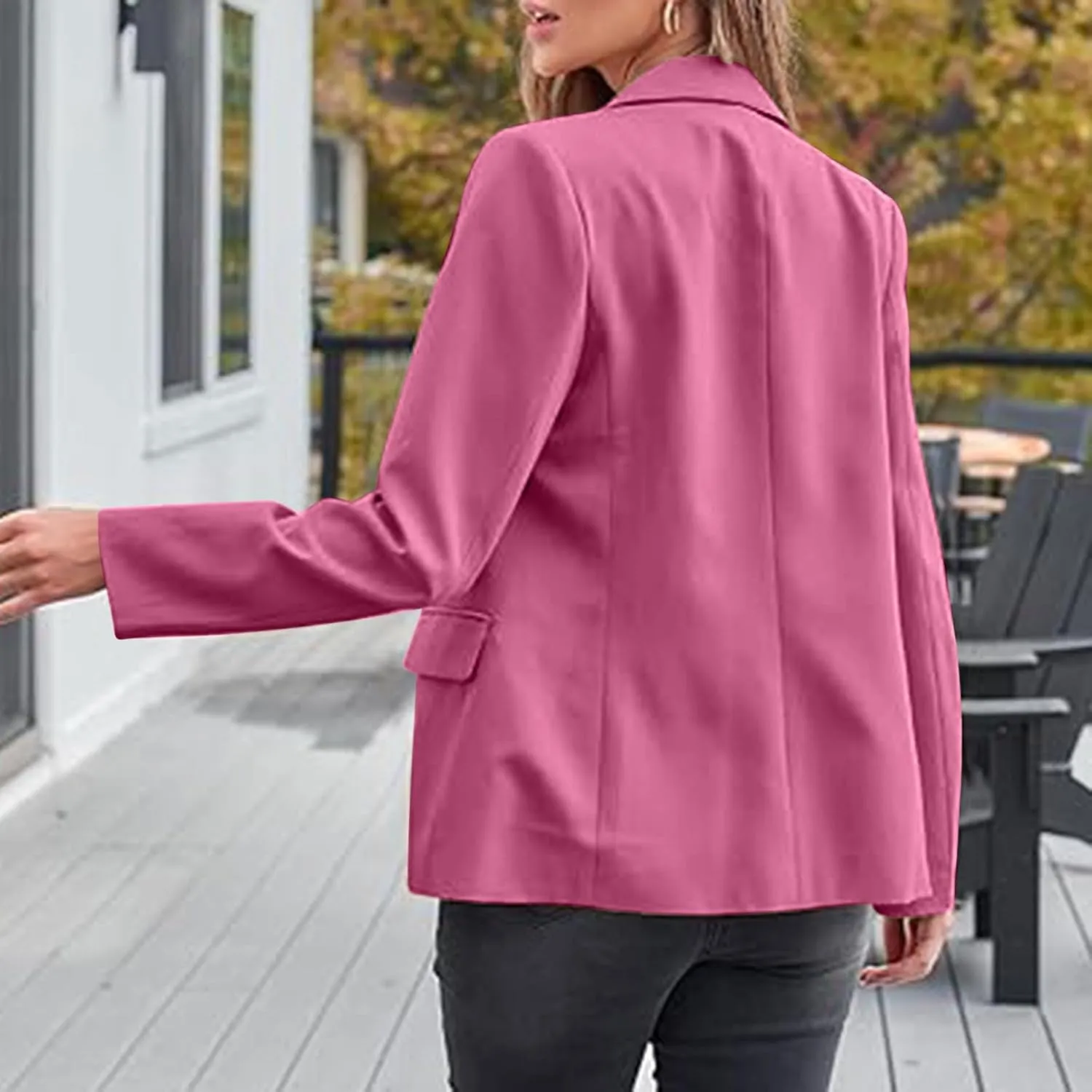 Women's Rolled Up Long Sleeve Blazers Open Front Button Cardigan Jacket Lightweight Casual Loose Fit Suits Jackets