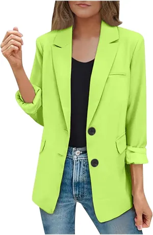 Women's Rolled Up Long Sleeve Blazers Open Front Button Cardigan Jacket Lightweight Casual Loose Fit Suits Jackets