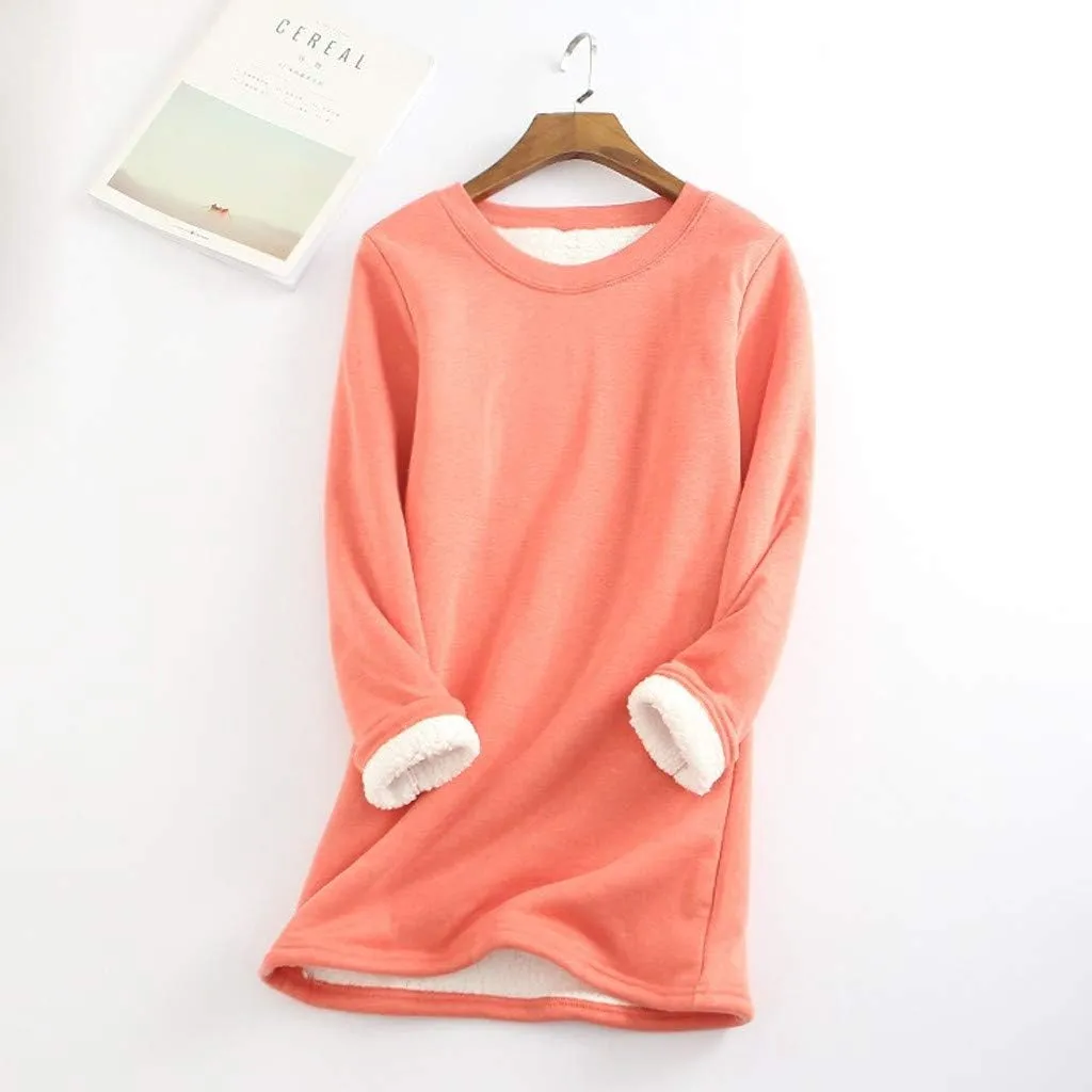 Women's Sherpa Lined Pullover Fleece Crewneck Sweatshirts Cute Winter Warm Fuzzy Sweaters Casual Loungewear