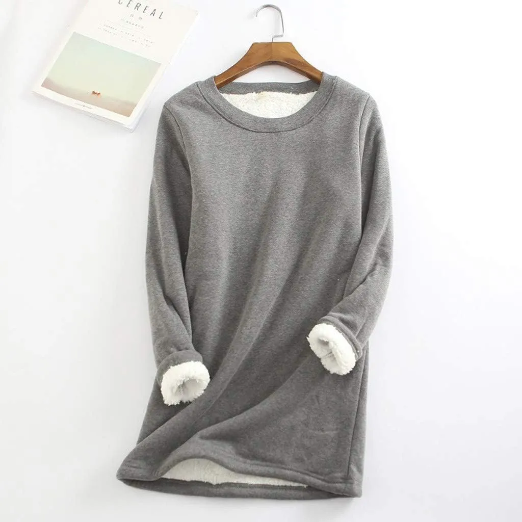 Women's Sherpa Lined Pullover Fleece Crewneck Sweatshirts Cute Winter Warm Fuzzy Sweaters Casual Loungewear