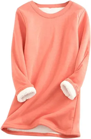 Women's Sherpa Lined Pullover Fleece Crewneck Sweatshirts Cute Winter Warm Fuzzy Sweaters Casual Loungewear