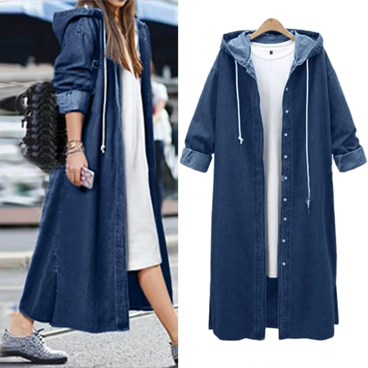 Womens Single Breasted Long Trench Coat Size Denim Lady Plus Jacket Coat Womens Women Double Breasted Classic Lapel