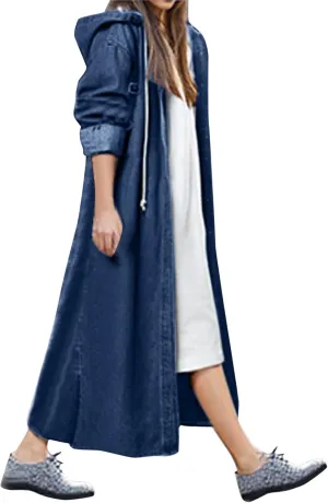 Womens Single Breasted Long Trench Coat Size Denim Lady Plus Jacket Coat Womens Women Double Breasted Classic Lapel