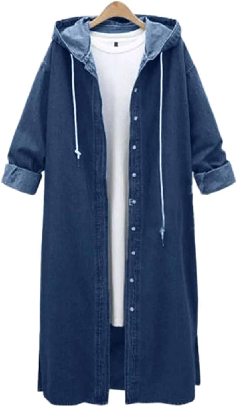 Womens Single Breasted Long Trench Coat Size Denim Lady Plus Jacket Coat Womens Women Double Breasted Classic Lapel