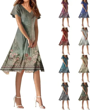 Womens Spring Dresses 2025 Floral Summer Dress for Women Elegant Casual Flowy Modest Midi Beach Dress Chiffon Dresses
