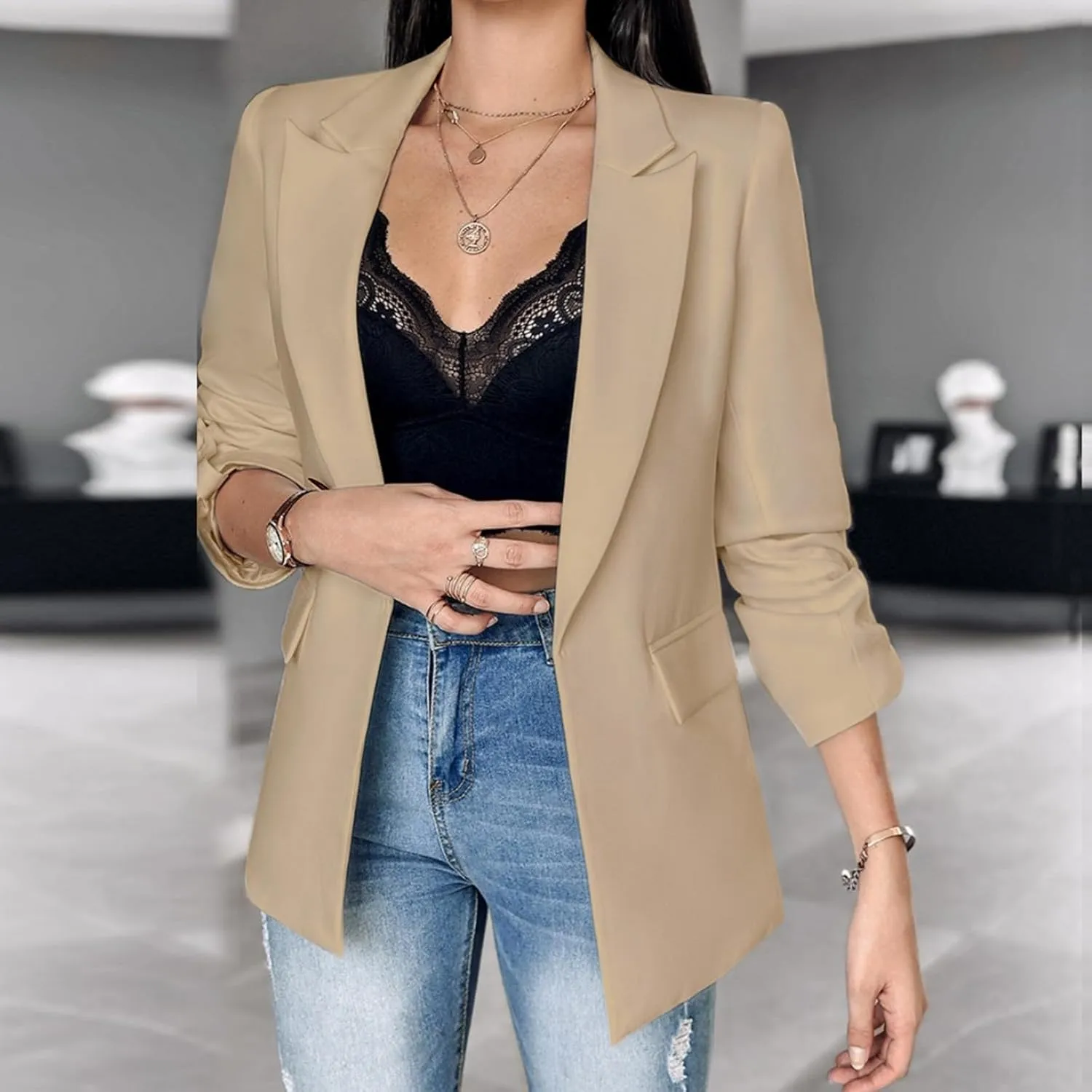 Women's Summer Blazer Lapel Sleeveless Pocket Dressy Casual Business Comfortable Simple Fashion Suit Jackets