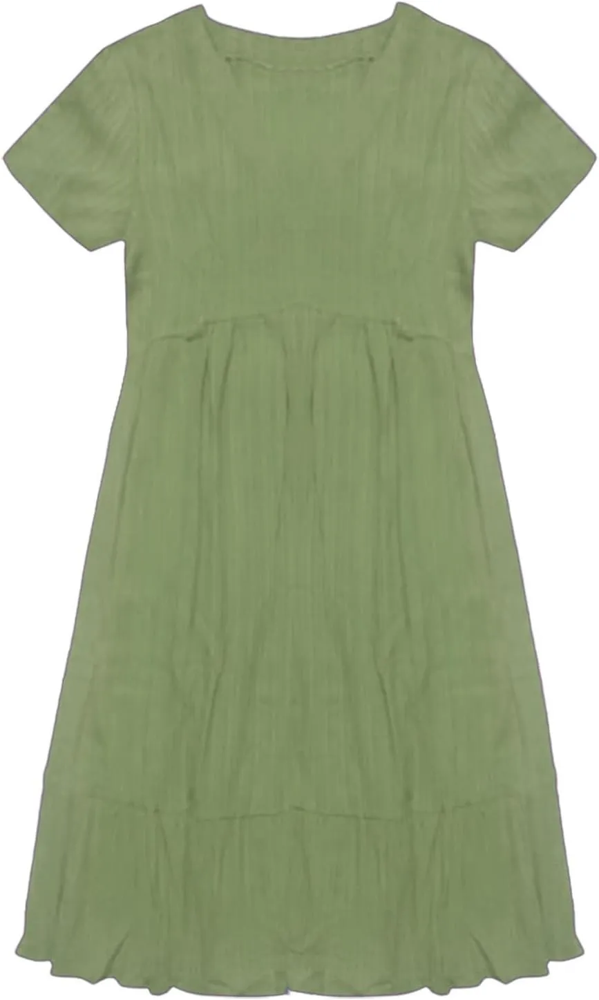 Womens Summer Dress V Neck Short Sleeve Ruffle Hem Tiered Flowy Swing Midi Dresses 2025 Beach Vacation Sundress Outfits
