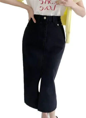 Women's Summer High Waist Pencil Skirts Office Lady Casual Front Split Midi Skirts