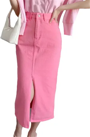 Women's Summer High Waist Pencil Skirts Office Lady Casual Front Split Midi Skirts